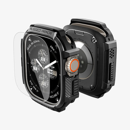 Futrola Spigen Rugged Armor sa zaštitnikom ekrana za Apple Watch Ultra Series, Crna ACS11414