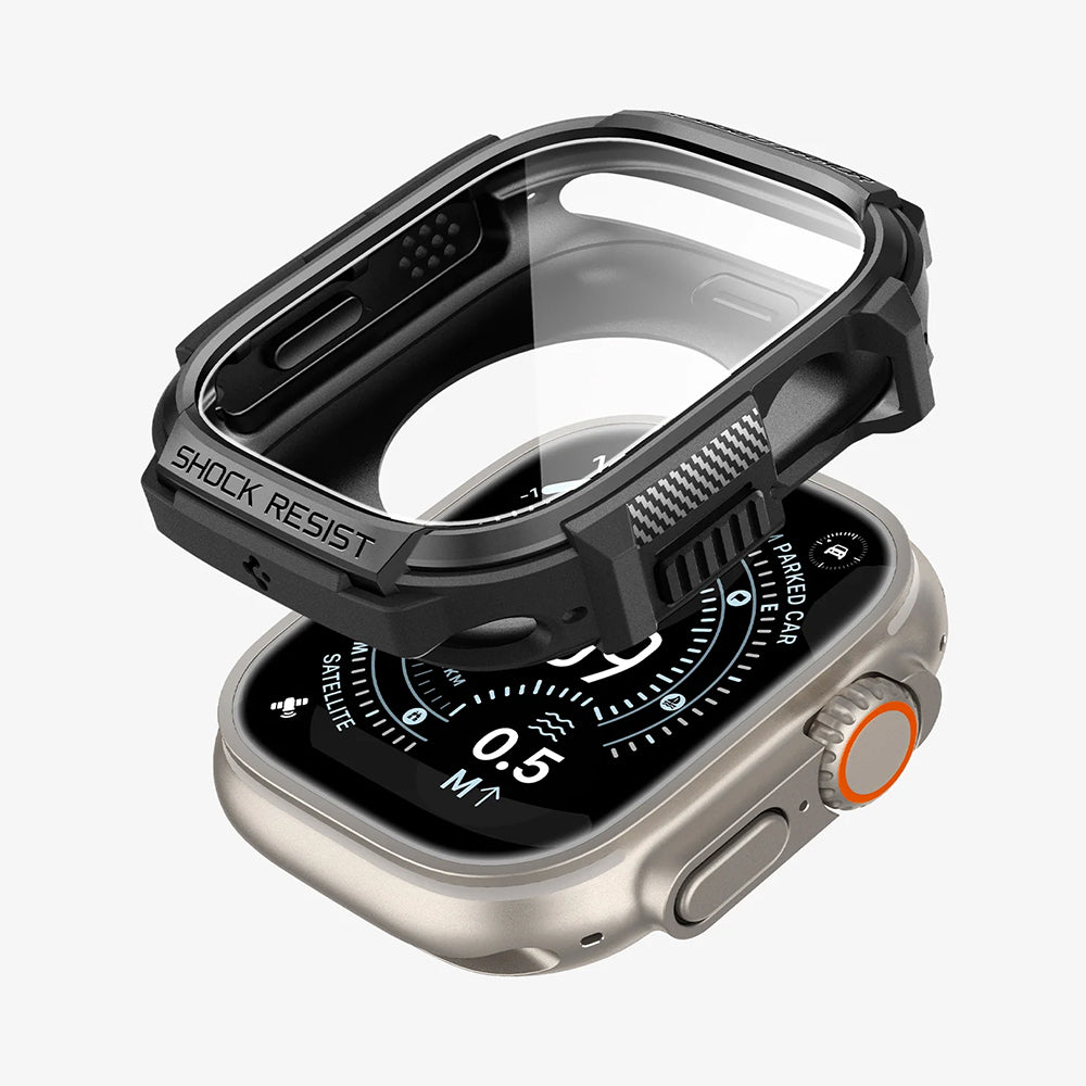 Futrola Spigen Rugged Armor sa zaštitnikom ekrana za Apple Watch Ultra Series, Crna ACS11414