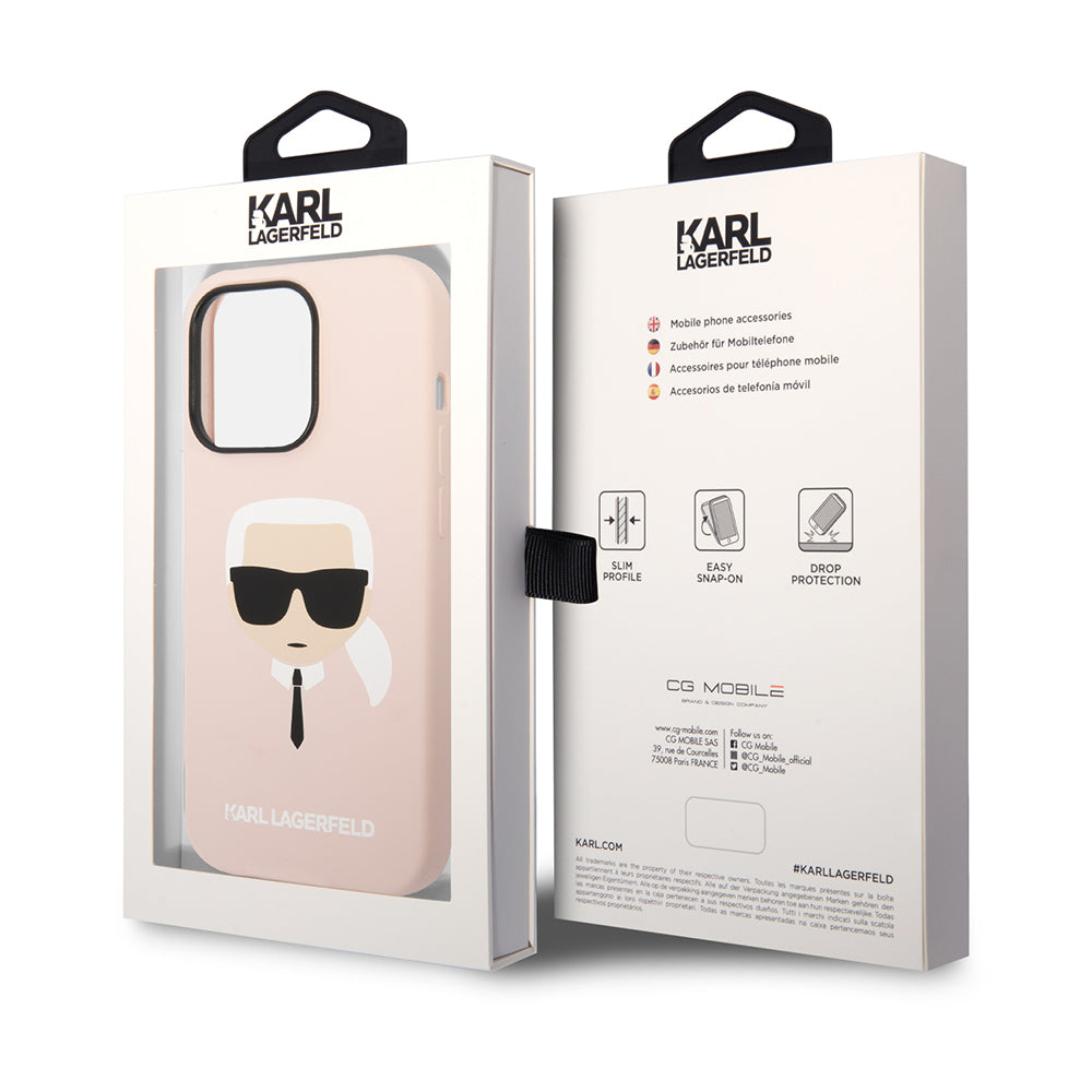 Futrola MagSafe za Apple iPhone 14 Pro, Karl Lagerfeld, Silikonska Karl Head, Roze