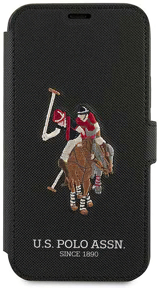 Pouch for Apple iPhone 12 mini, U.S. Polo, Embroidery Book, Black USFLBKKP12SPUGFLBKK