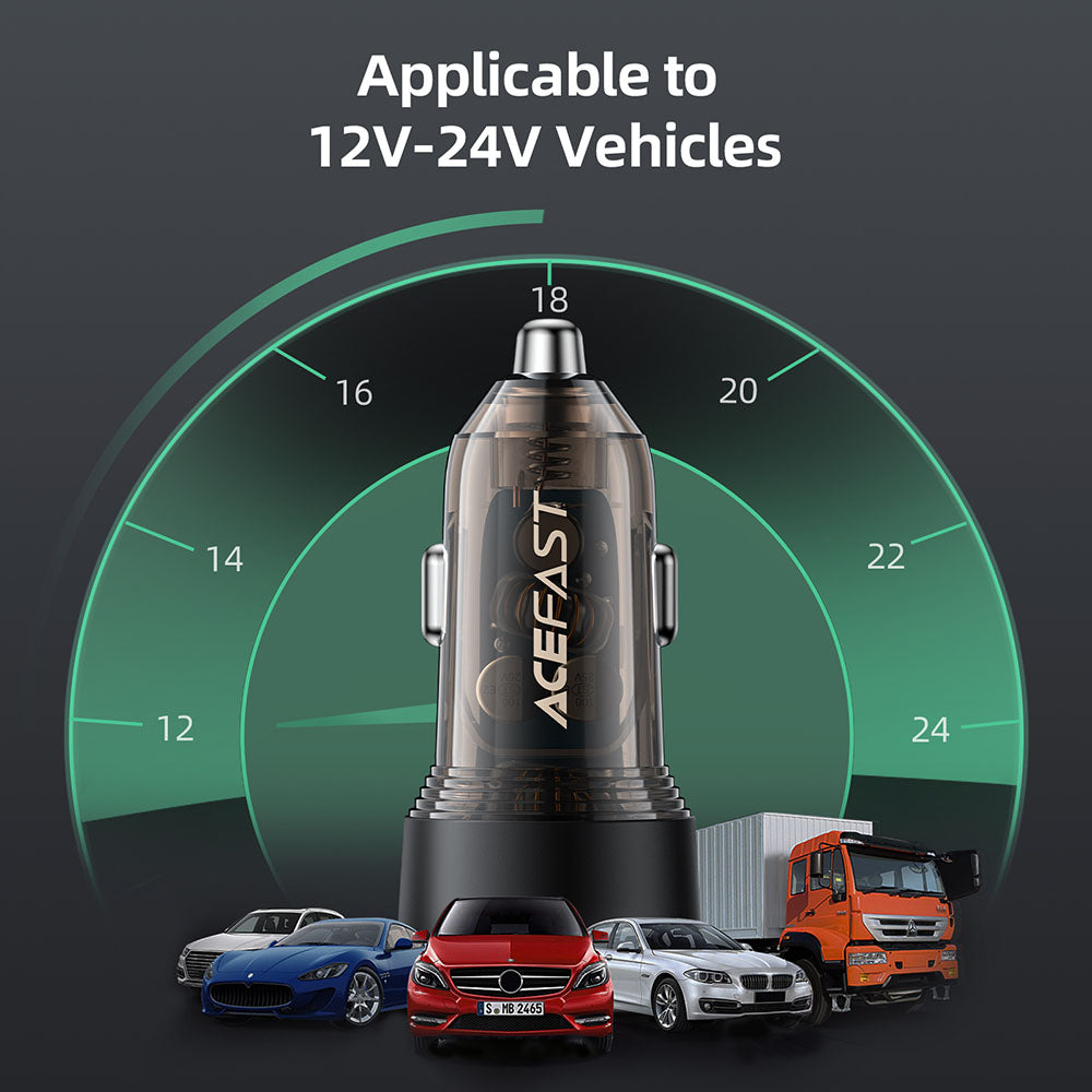 Auto punjač Acefast B12, 60W, 3A, 1 x USB-A - 1 x USB-C, Crni