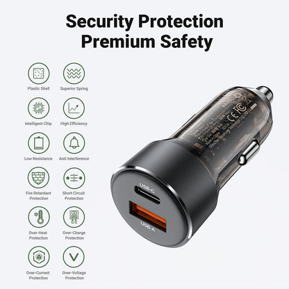 Auto punjač Acefast B12, 60W, 3A, 1 x USB-A - 1 x USB-C, Crni