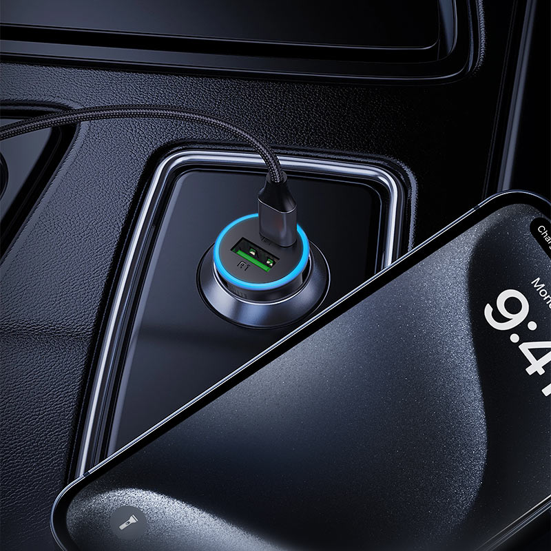 Auto punjač Acefast B15, 65W, 3.25A, 1 X USB-A - 1 x USB-C, Sivi