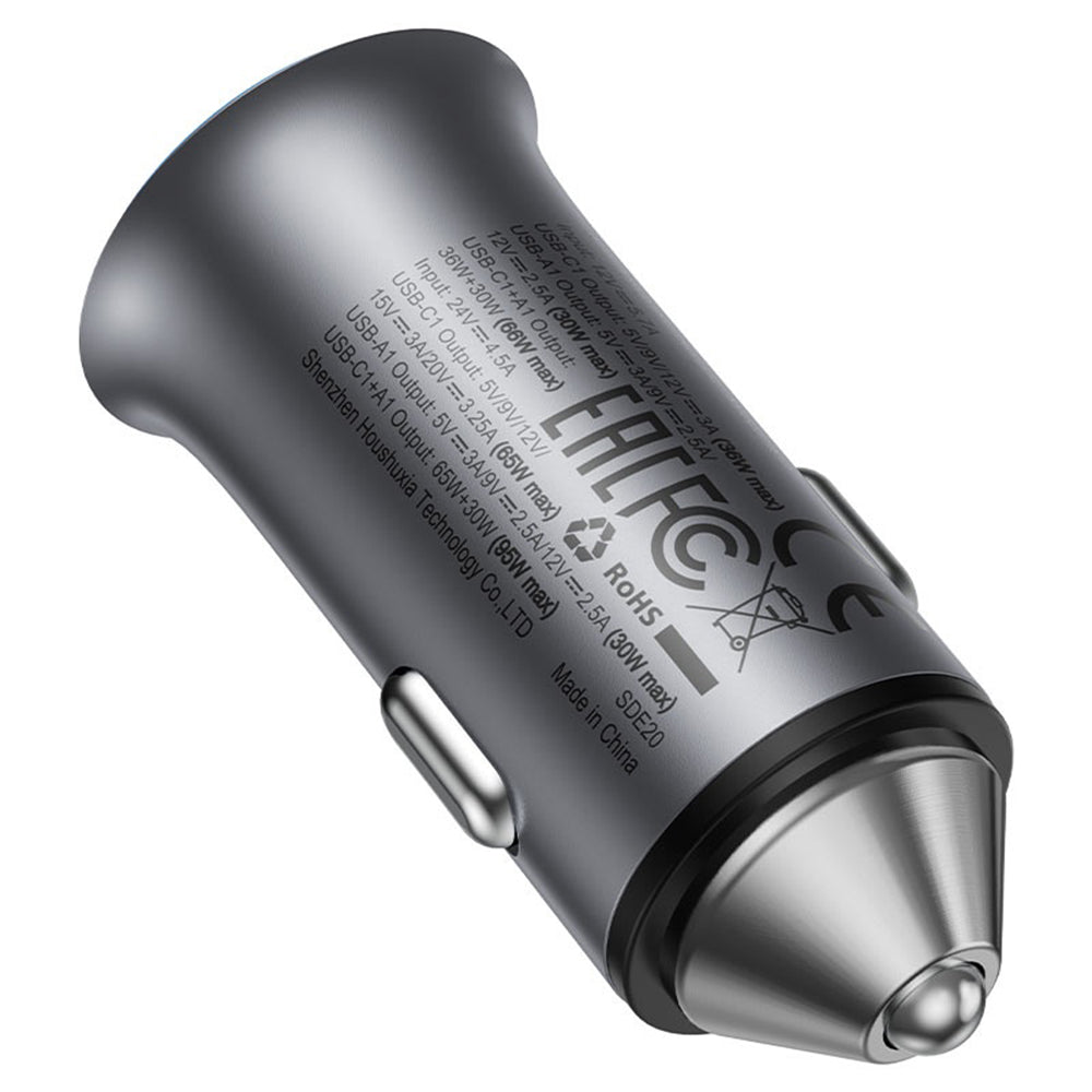 Auto punjač Acefast B16, 95W, 3.25A, 1 x USB-A - 1 x USB-C, Sivi