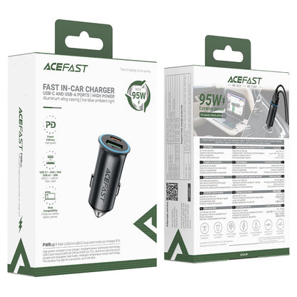 Auto punjač Acefast B16, 95W, 3.25A, 1 x USB-A - 1 x USB-C, Sivi