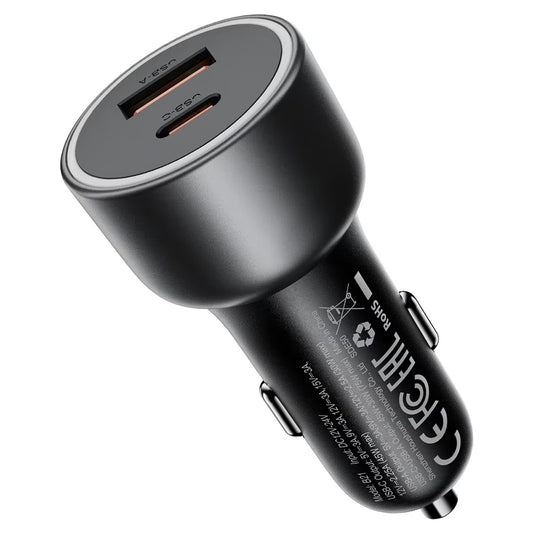 Auto punjač Acefast B21, 75W, 3A, 1 x USB-A - 1 x USB-C, Siva