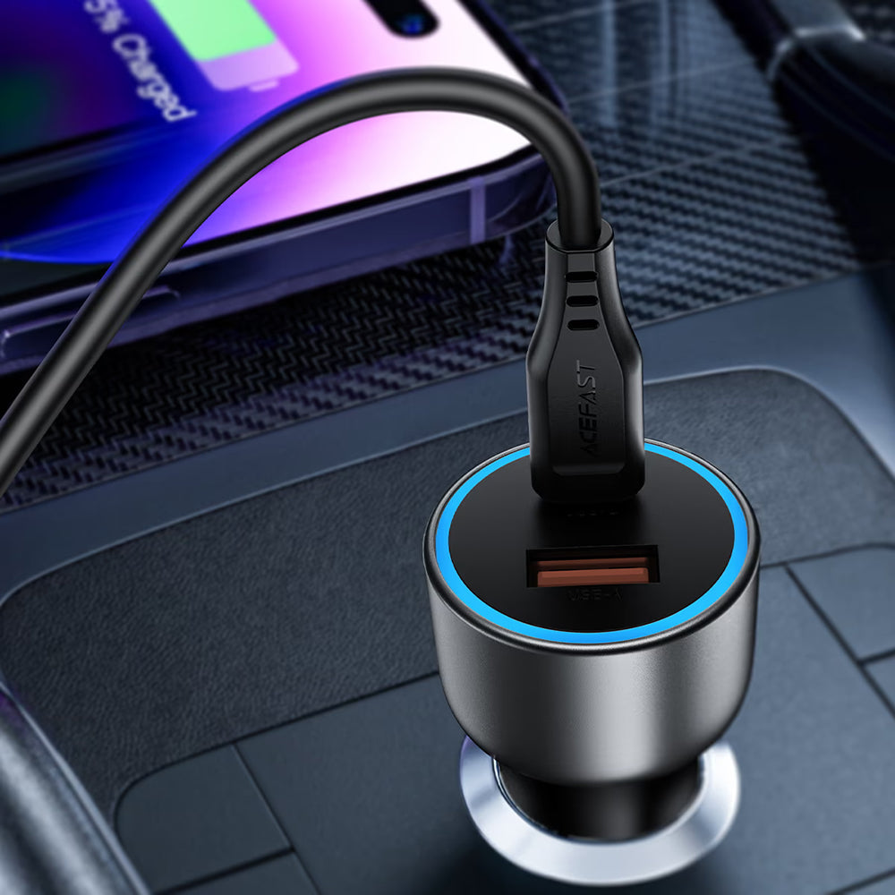 Auto punjač Acefast B21, 75W, 3A, 1 x USB-A - 1 x USB-C, Siva