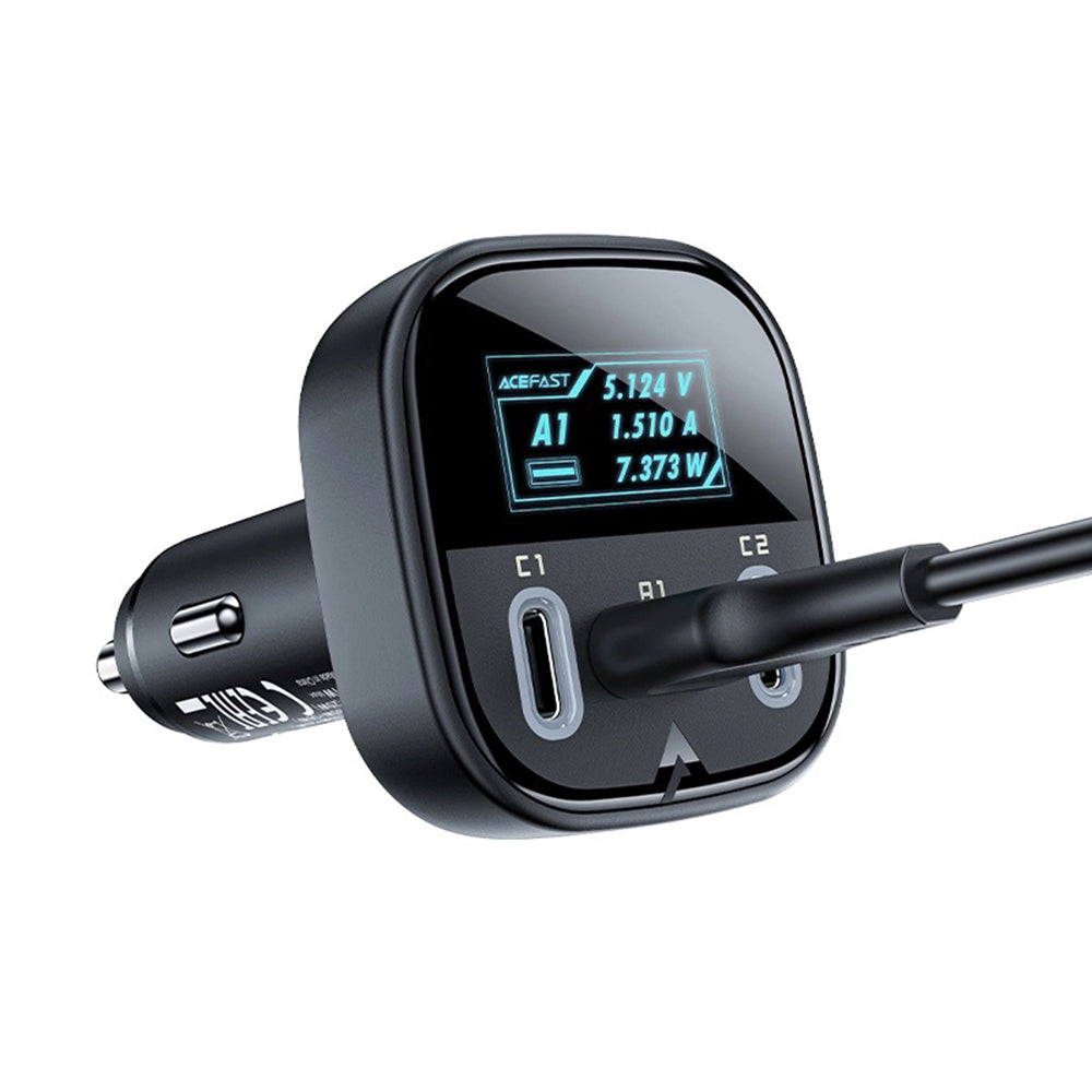 Auto punjač Acefast B5 Display, 101W, 5A, 1 x USB-A - 2 x USB-C, Crni
