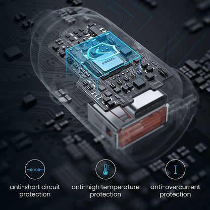 Auto punjač Ainope, 30W, 5A, 1 x USB-A - 1 x USB-C, Crni