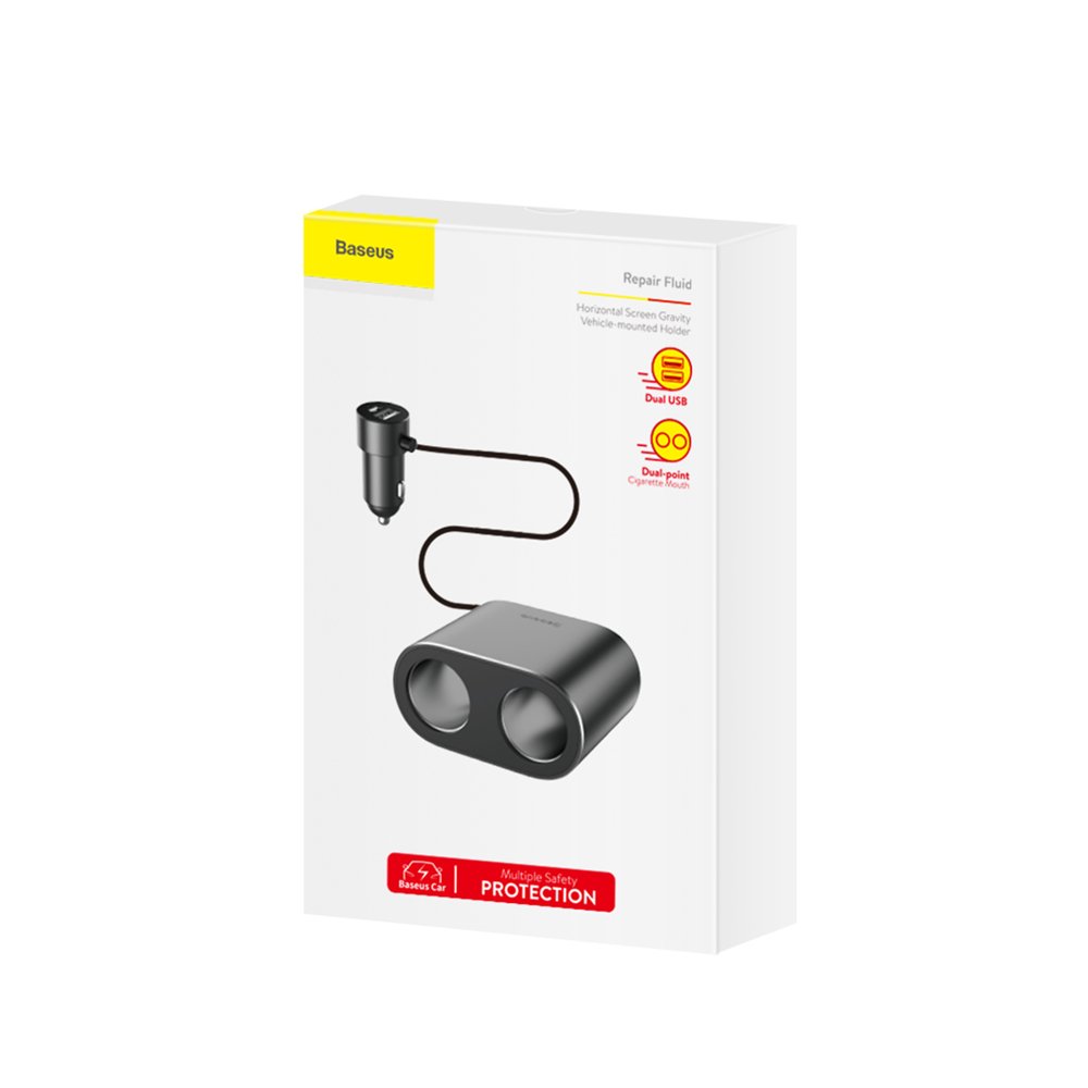 Car Charger Baseus High Efficiency, 95W, 2.1A, 2 x Cigarette Lighter Extension - 2 x USB-A, Grey CRDYQ-01 CRDYQ-01 