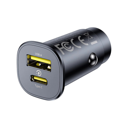 Auto punjač Baseus GoTrip, 30W, 3A, 1 x USB-A - 1 x USB-C, Crni