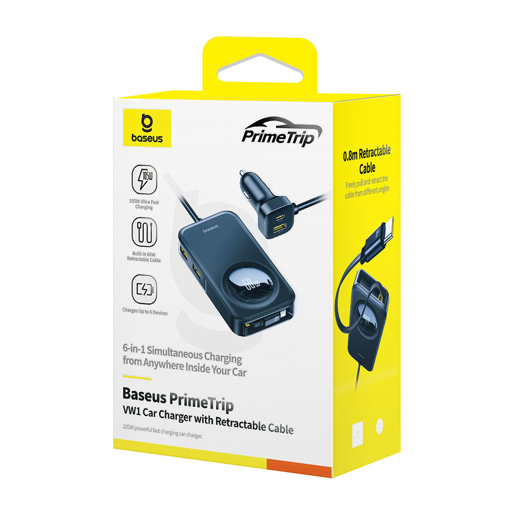 Auto punjač Baseus PrimeTrip VW1, 105W, 3A, 3 x USB-A - 2 x USB-C, Crni C00069000121-00