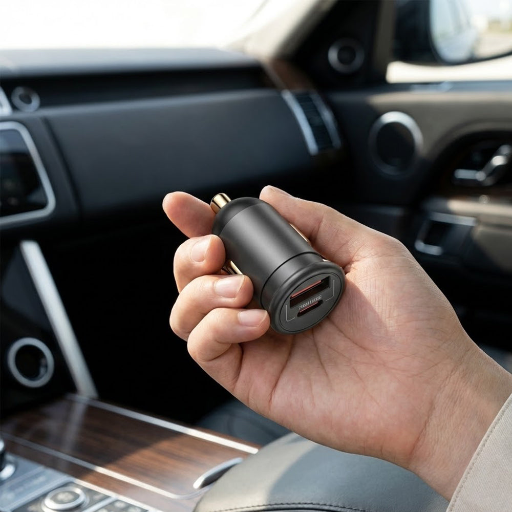 Auto punjač Blueo, 35W, 3A, 1 x USB-A - 1 x USB-C, Sivi