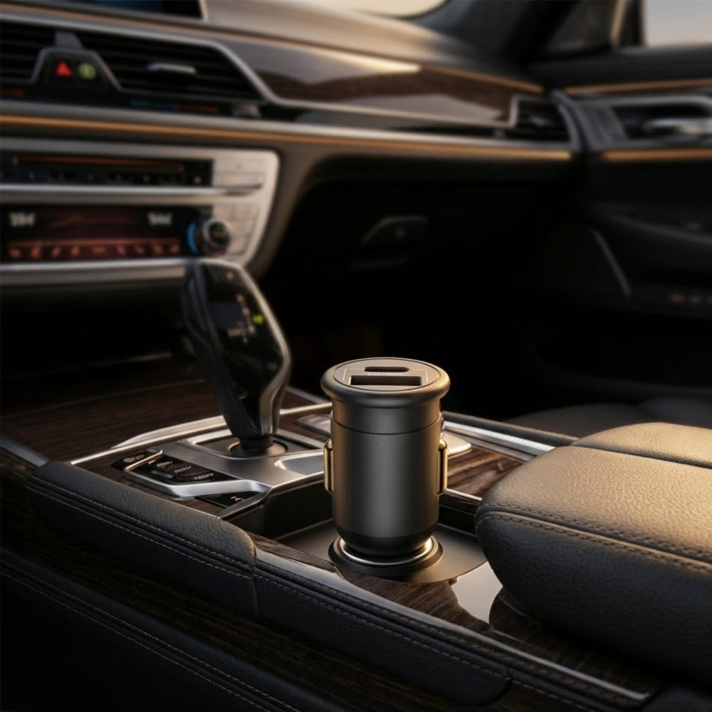 Auto punjač Blueo, 35W, 3A, 1 x USB-A - 1 x USB-C, Sivi