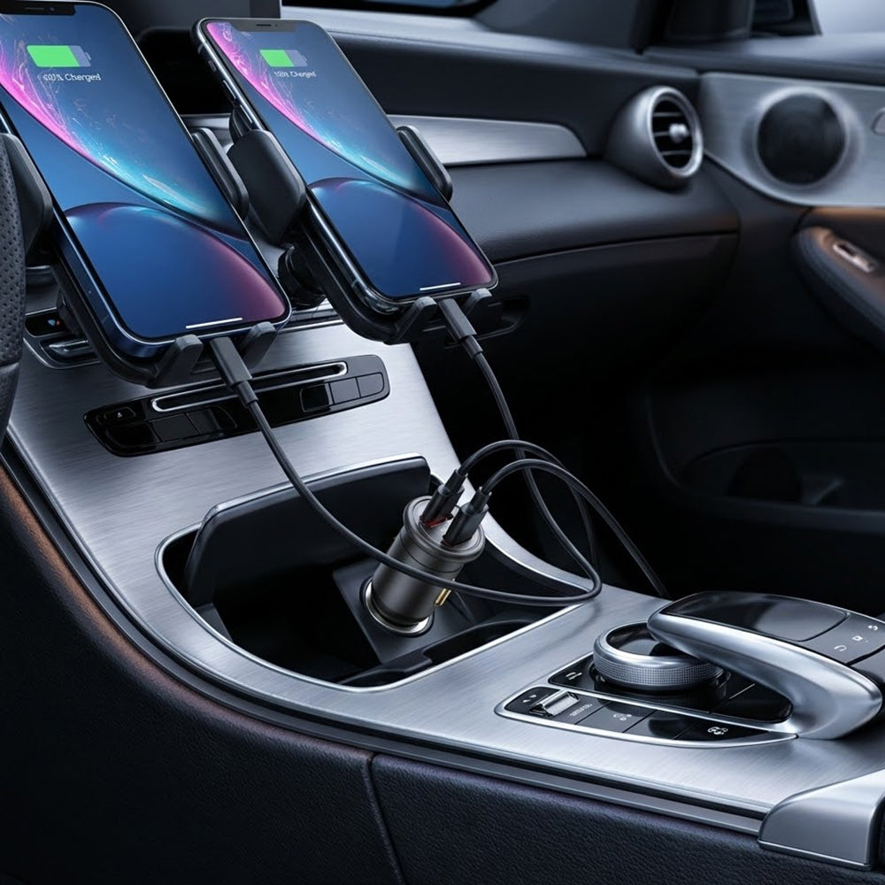 Auto punjač Blueo, 35W, 3A, 1 x USB-A - 1 x USB-C, Sivi