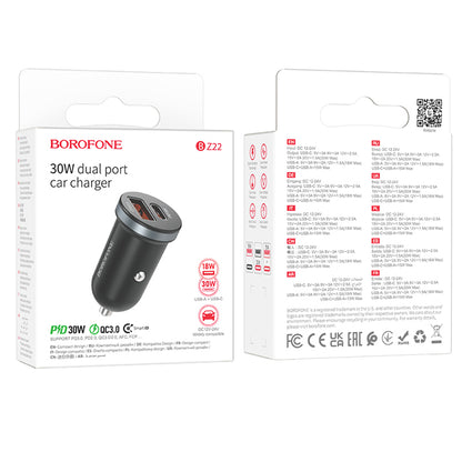 Auto punjač Borofone BZ22 Scenery, 30W, 3A, 1 x USB-A - 1 x USB-C, Crni