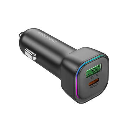 Auto punjač Borofone BZ28A Trophie, 30W, 3A, 1 x USB-A - 1 x USB-C, Crni