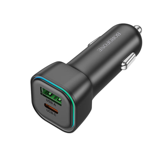 Auto punjač Borofone BZ28A Trophie, 30W, 3A, 1 x USB-A - 1 x USB-C, Crni