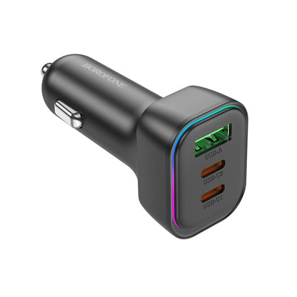 Auto punjač Borofone BZ28C Trophie, 60W, 3A, 1 x USB-A, 2 x USB-C, Crni