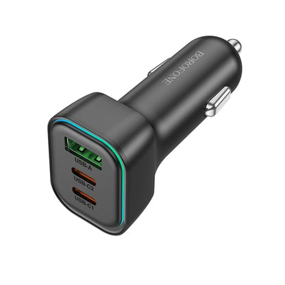 Auto punjač Borofone BZ28C Trophie, 60W, 3A, 1 x USB-A, 2 x USB-C, Crni