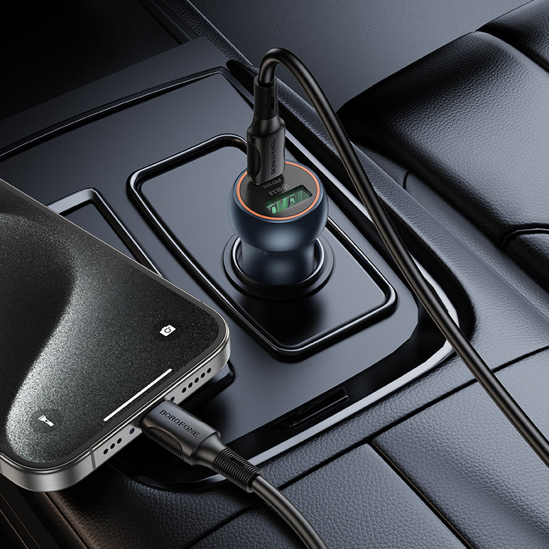 Auto punjač Borofone BZ32B Fresh, 48W, 3A, 1 x USB-A - 1 x USB-C, Sivi