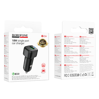 Auto punjač Borofone BZ34 Cloud, 18W, 3A, 1 x USB-A, Crni