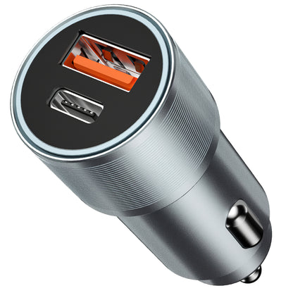 Auto punjač BWOO BO-CC73, 38W, 3A, 1 x USB-A - 1 x USB-C, Srebrni