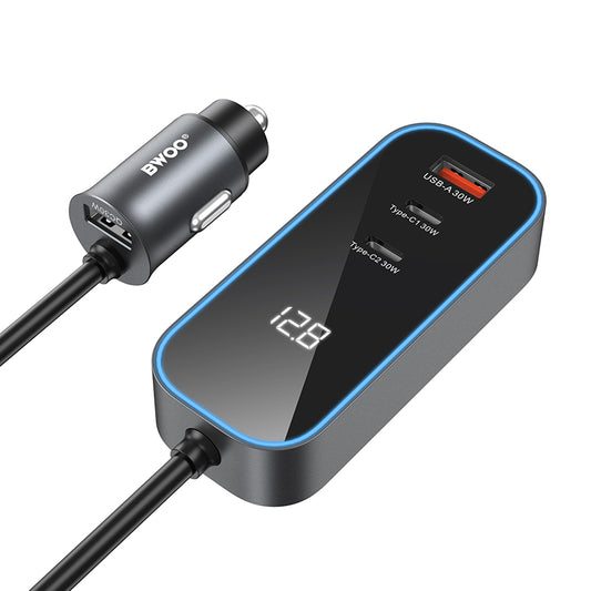 Auto punjač BWOO CC107 Display, 120W, 3A, 2 x USB-A - 2 x USB-C, Crni