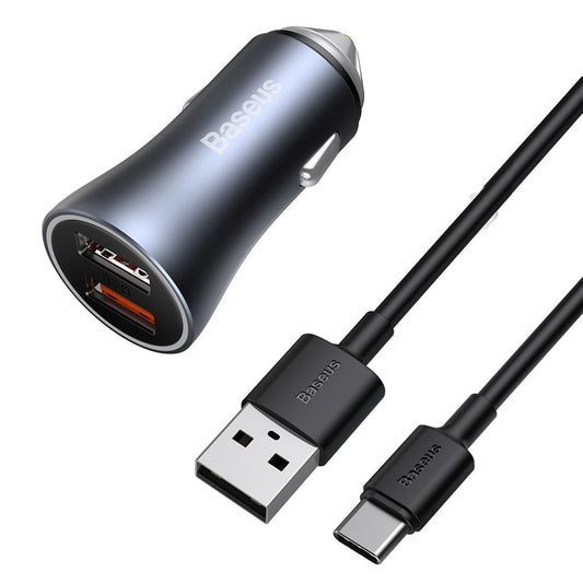 Car Charger with USB-C Cable Baseus Golden Contactor Pro Dual, 40W, 3A, 2 x USB-A, Grey TZCCJD-A0G