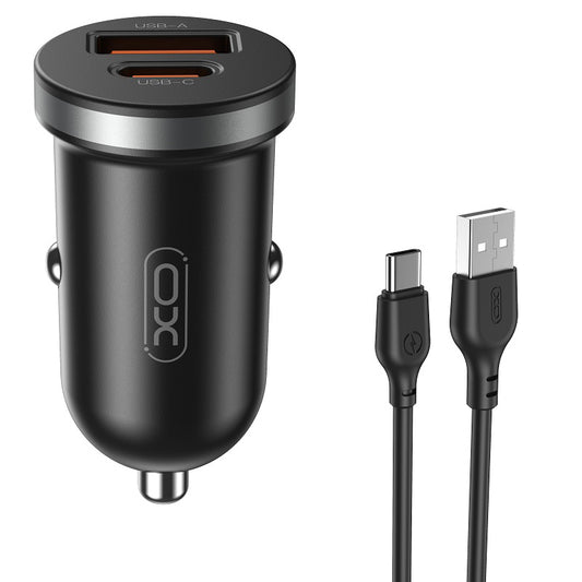 Auto punjač sa USB-C kablom XO Design CC56, 30W, 3A, 1 x USB-A - 1 x USB-C, Crni