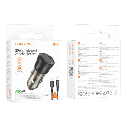 Auto punjač s USB-C kabelom Borofone BZ24 Clever, 20W, 3A, 1 x USB-C, crni