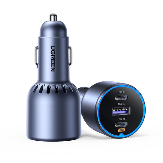 Auto punjač sa USB-C kablom UGREEN EC705, 130W, 5A, 1 x USB-A - 2 x USB-C, Sivi