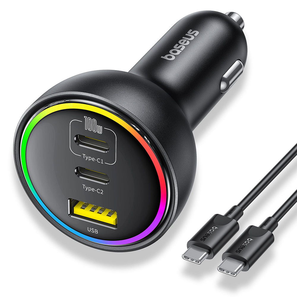 Auto punjač sa USB-C kablom Baseus, 152.5W, 5A, 1 x USB-A - 2 x USB-C, Crni C00036101111-00