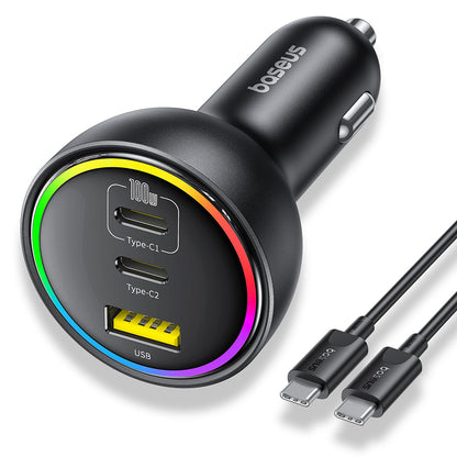 Auto punjač sa USB-C kablom Baseus, 152.5W, 5A, 1 x USB-A - 2 x USB-C, Crni C00036101111-00