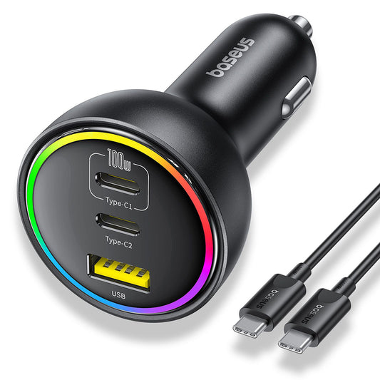 Auto punjač sa USB-C kablom Baseus, 152.5W, 5A, 1 x USB-A - 2 x USB-C, Crni C00036101111-00