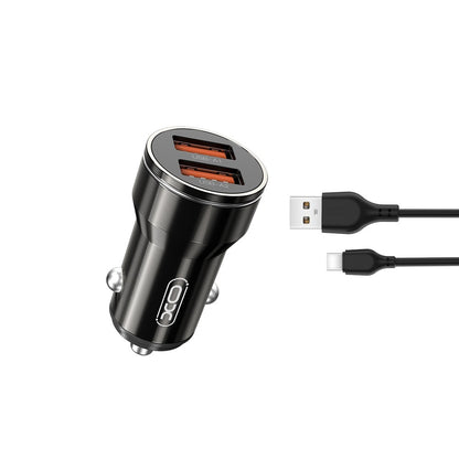 Auto punjač sa USB-C kablom XO Design CC48, 12W, 2.4A, 2 x USB-A, Sivi