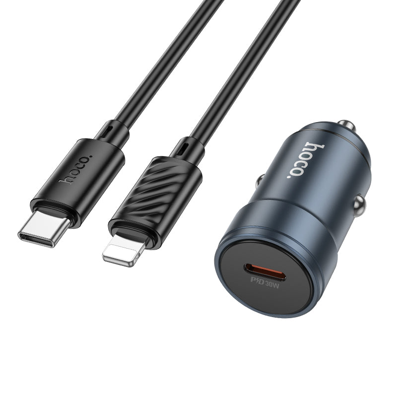 Auto punjač sa Lightning kablom HOCO Z57, 30W, 3A, 1 x USB-C, Sivi
