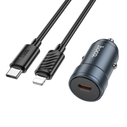 Auto punjač sa Lightning kablom HOCO Z57, 30W, 3A, 1 x USB-C, Sivi