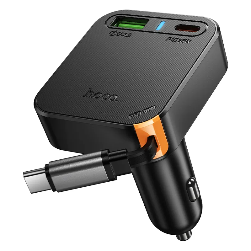 Auto punjač sa USB-C kablom HOCO NZ18, 65W, 3A, 1 x USB-A - 1 x USB-C, Crni