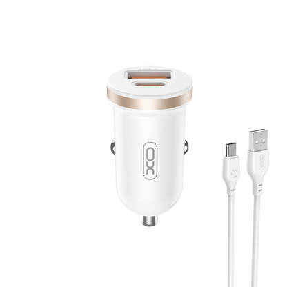 Auto punjač sa USB-C kablom XO Design CC56, 30W, 3A, 1 x USB-A - 1 x USB-C, Beli