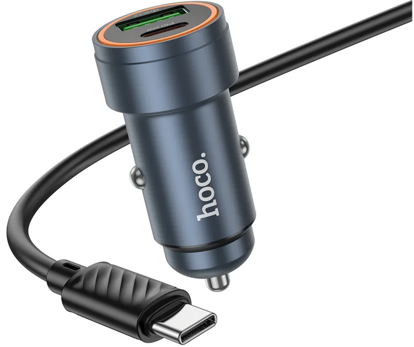 Auto punjač sa USB-C kablom HOCO Z57A, 30W, 3A, 1 x USB-A - 1 x USB-C, Sivi