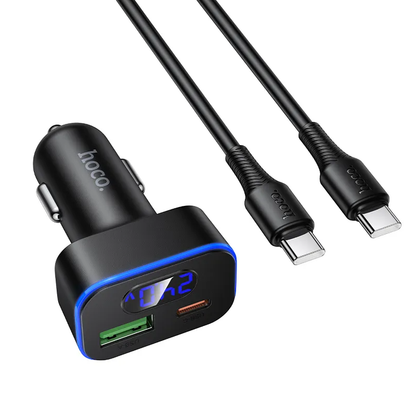 Auto punjač sa USB-C kablom HOCO Z63B Display, 48W, 3A, 1 x USB-A - 1 x USB-C, Crni