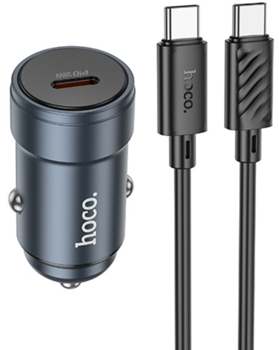 Auto punjač sa USB-C kablom HOCO Z57, 30W, 3A, 1 x USB-C, Siva