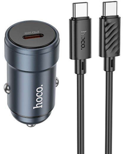 Auto punjač sa USB-C kablom HOCO Z57, 30W, 3A, 1 x USB-C, Siva