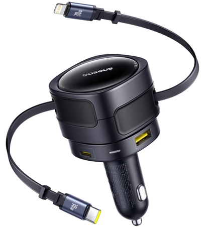 Auto punjač sa USB-C / Lightning kablom Baseus Enjoyment Max, 90 W, 1 x USB-A - 1 x USB-C, crni C00035507121-02