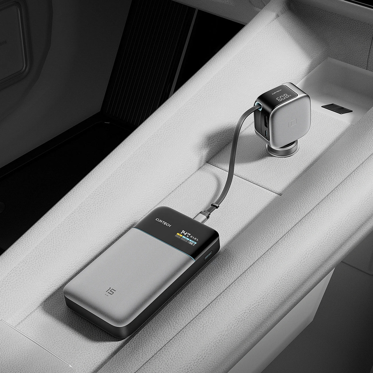 Auto punjač sa USB-C kablom Cuktech CC903P Display, 100W, 5A, 1 x USB-A - 1 x USB-C, Siva