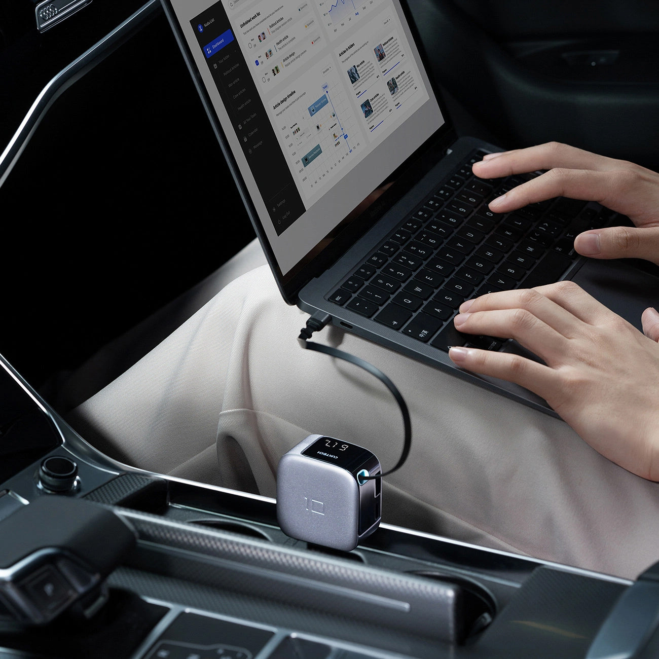 Auto punjač sa USB-C kablom Cuktech CC903P Display, 100W, 5A, 1 x USB-A - 1 x USB-C, Siva