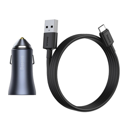 Car Charger with USB-C Cable Baseus Golden Contactor Pro Dual, 40W, 3A, 2 x USB-A, Grey TZCCJD-A0G