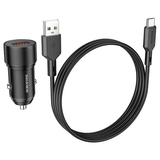 Auto punjač s USB-C kabelom Borofone BZ19A Wisdom, 18W, 3A, 1 x USB-A, Crni