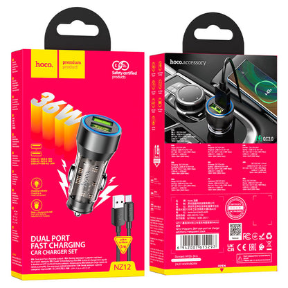 Auto punjač s mikroUSB kabelom HOCO NZ12, 36W, 3A, 2 x USB-A, Crni